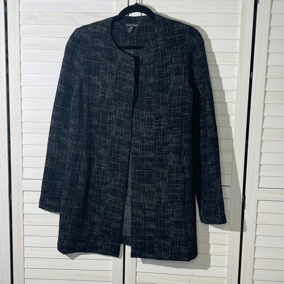 Eileen Fisher Round Neck Jacket in Gray Crosshatch Textured Cardigan XS - Picture 2 of 8